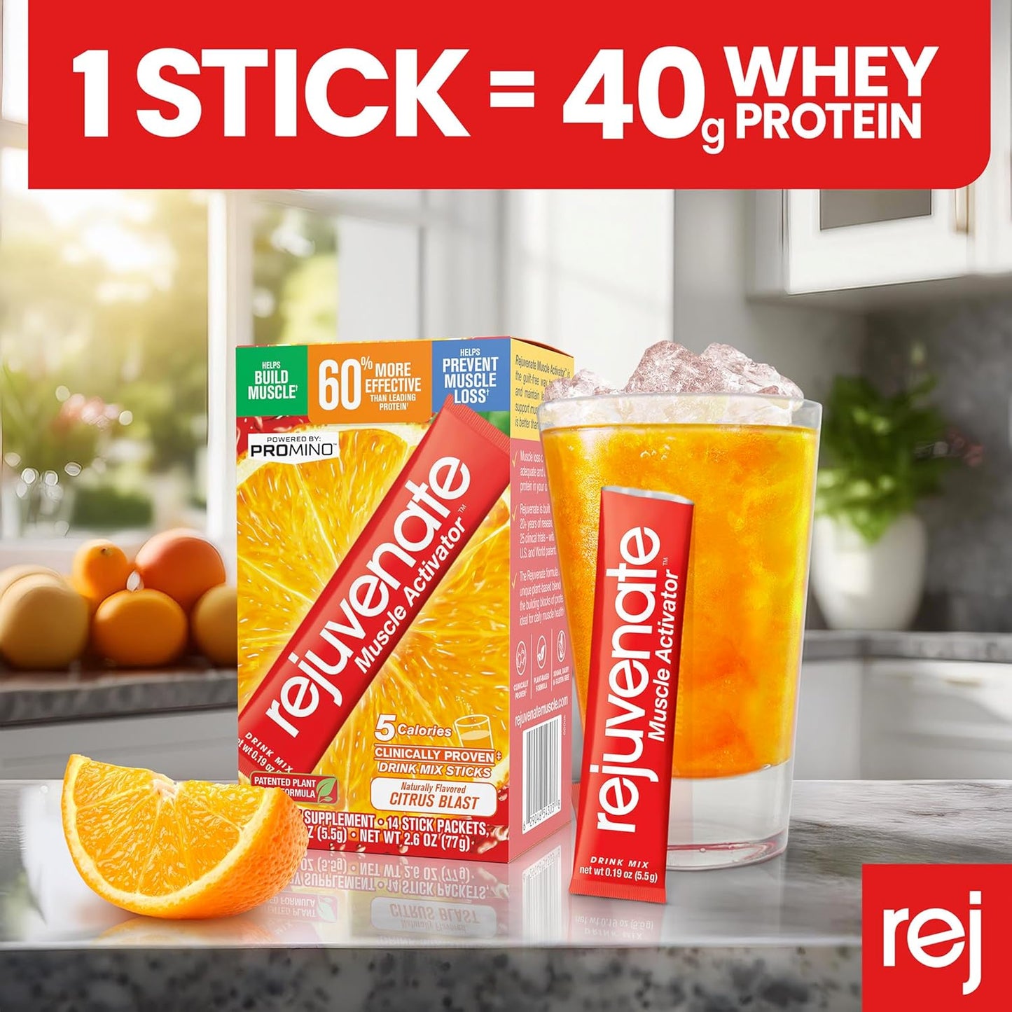 Patented EAA Muscle Building Drink Sticks - 11x Better Than Whey Protein, Citrus Blast Flavor, 14 Count