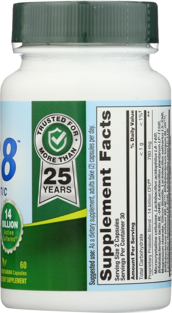 PB 8 Probiotic Acidophilus Capsules - 60 Count, Vegetarian Formula for Gut Health and Digestive Support