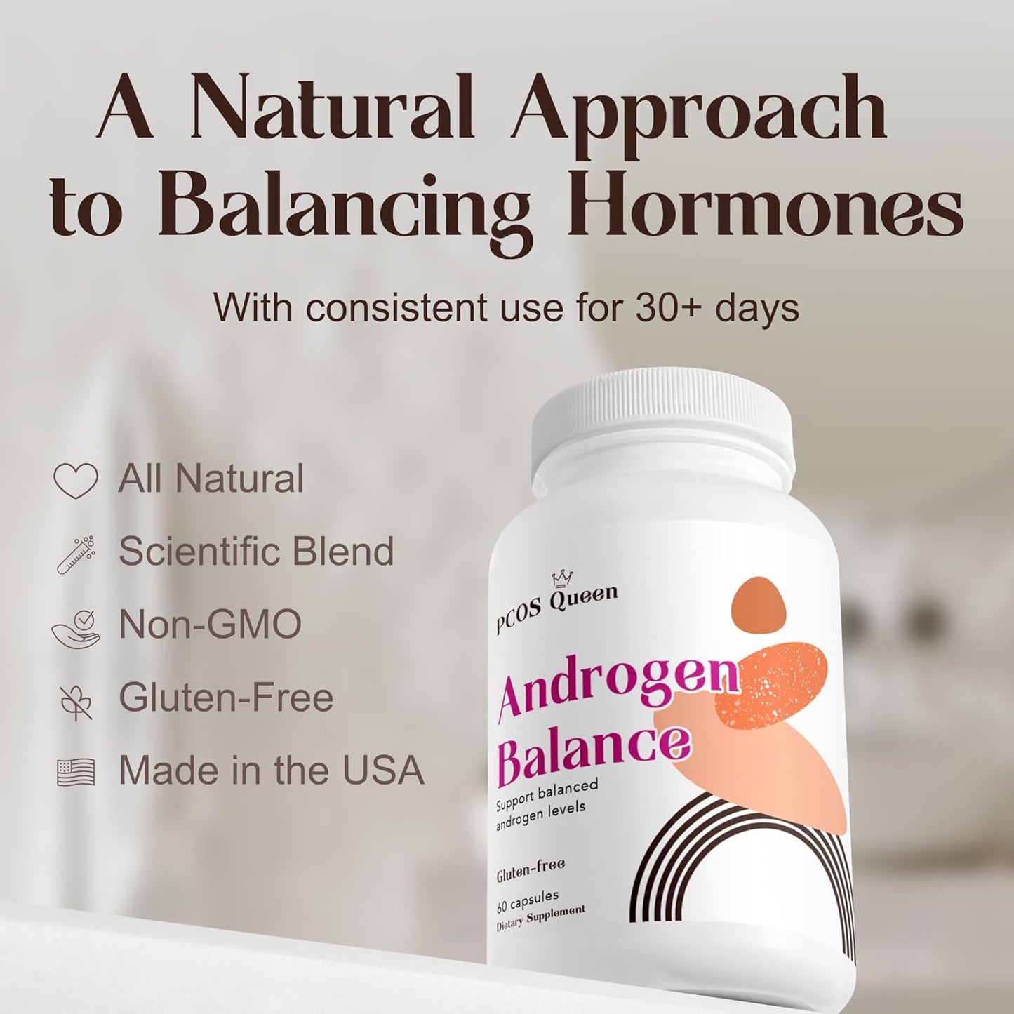 PCOS Queen Androgen Balance Supplement - Hormone Balancing for Women - Supports Hair Growth, Fertility - 3 Bottles