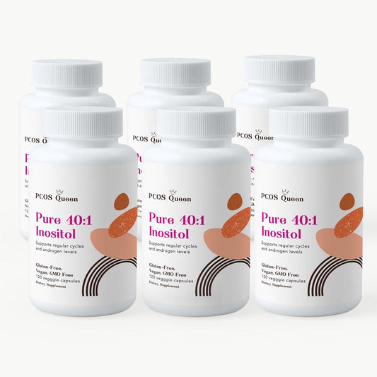 PCOS Queen Pure Inositol Blend - Myo + D-Chiro Inositol Supplement for Women - Fertility, Skin, & Menstrual Support - 6 Bottles