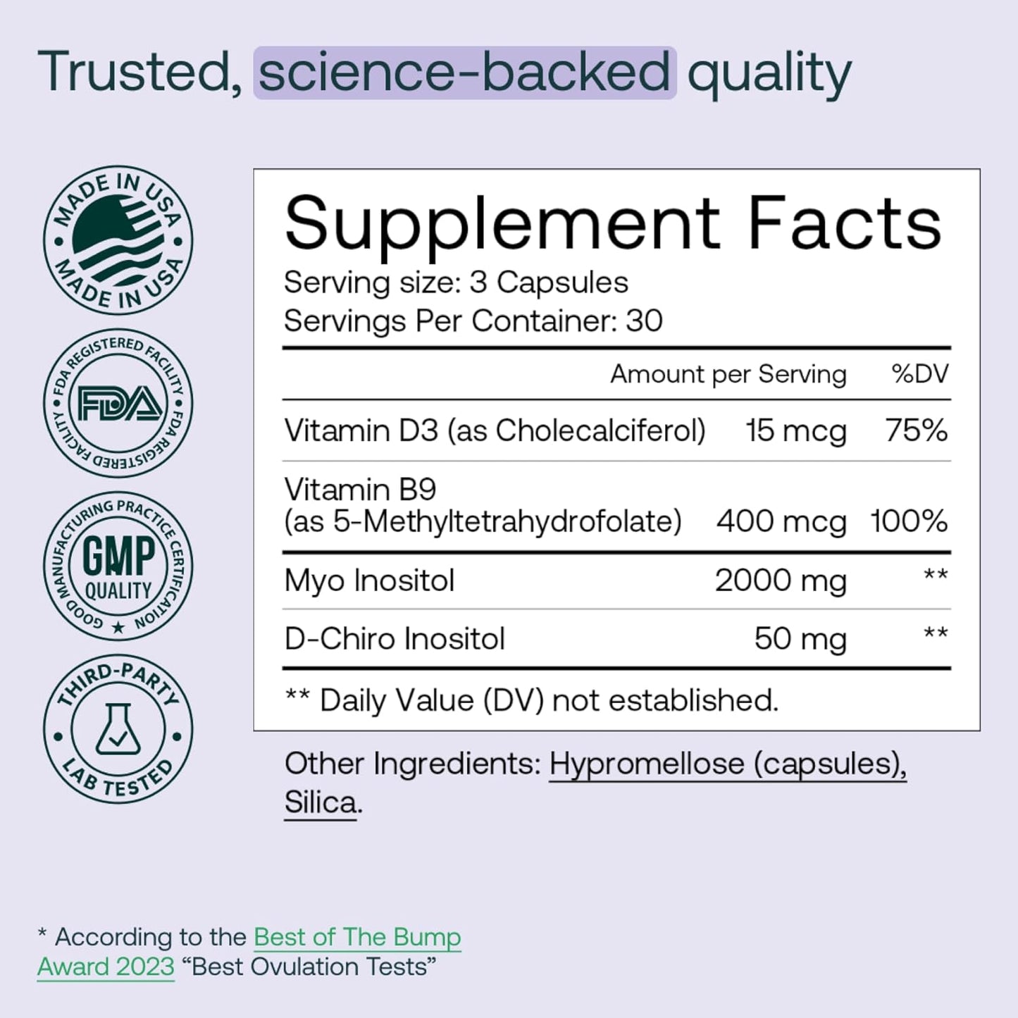PCOS Supplement with Myo Inositol, D-Chiro Inositol, Vitamin D3, Vitamin B9 - Promotes Hormonal Balance, Ovarian Health, Metabolism - 90 Capsules