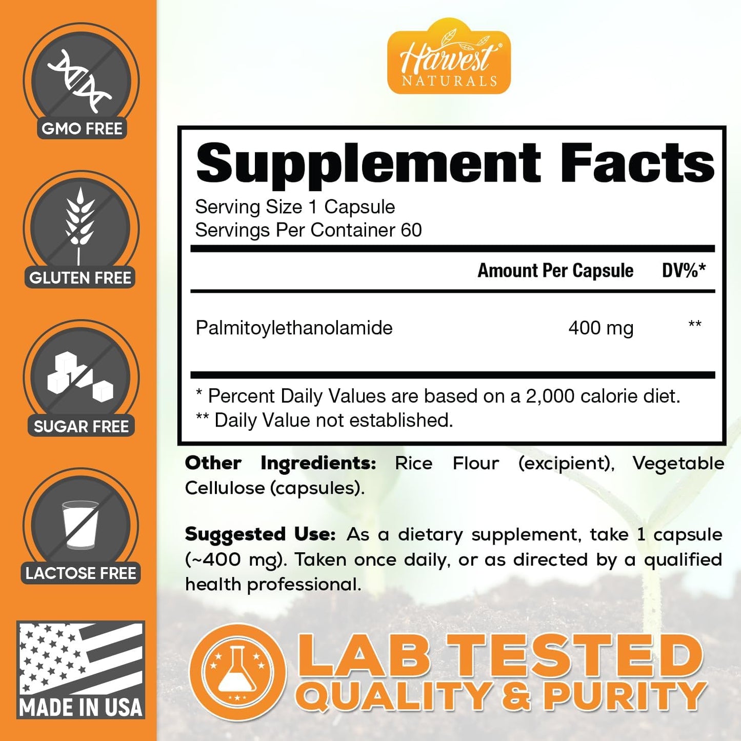 Pea 400mg Capsules for Natural Inflammation & Pain Relief | 60 Pills by HARVEST NATURALS | Lab Tested Formula