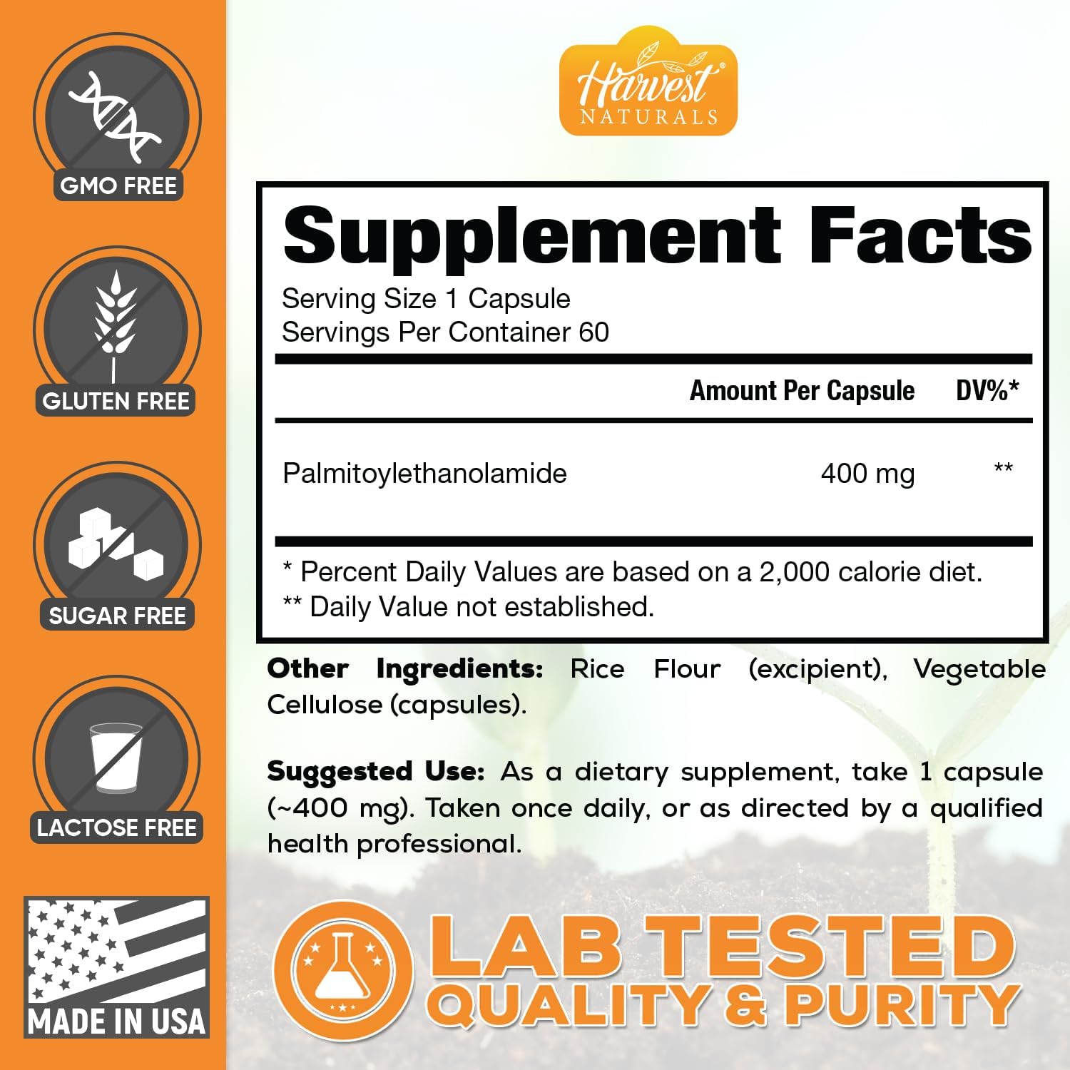 Pea 400mg Capsules for Natural Inflammation & Pain Relief | 60 Pills by HARVEST NATURALS | Lab Tested Formula