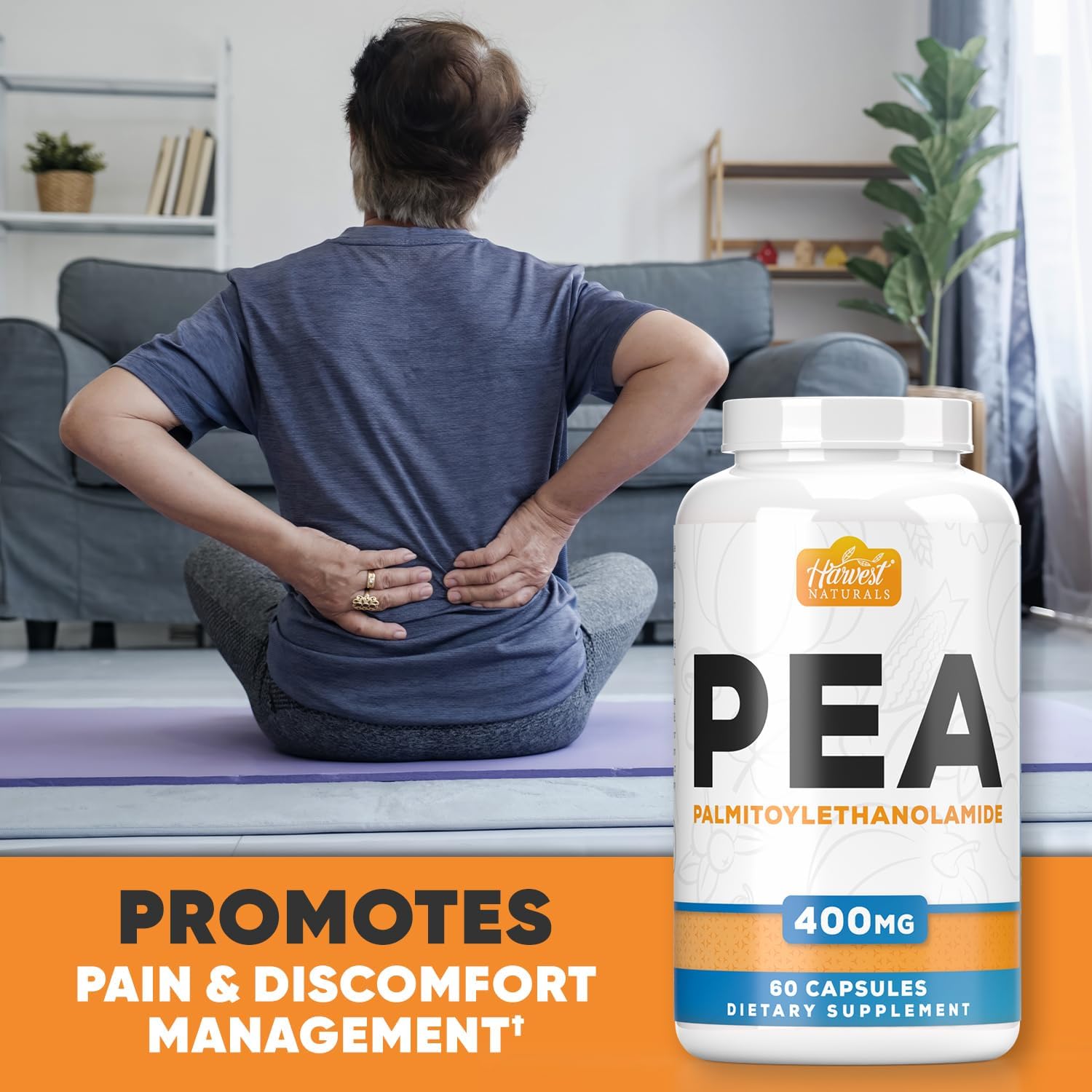 Pea 400mg Capsules for Natural Inflammation & Pain Relief | 60 Pills by HARVEST NATURALS | Lab Tested Formula