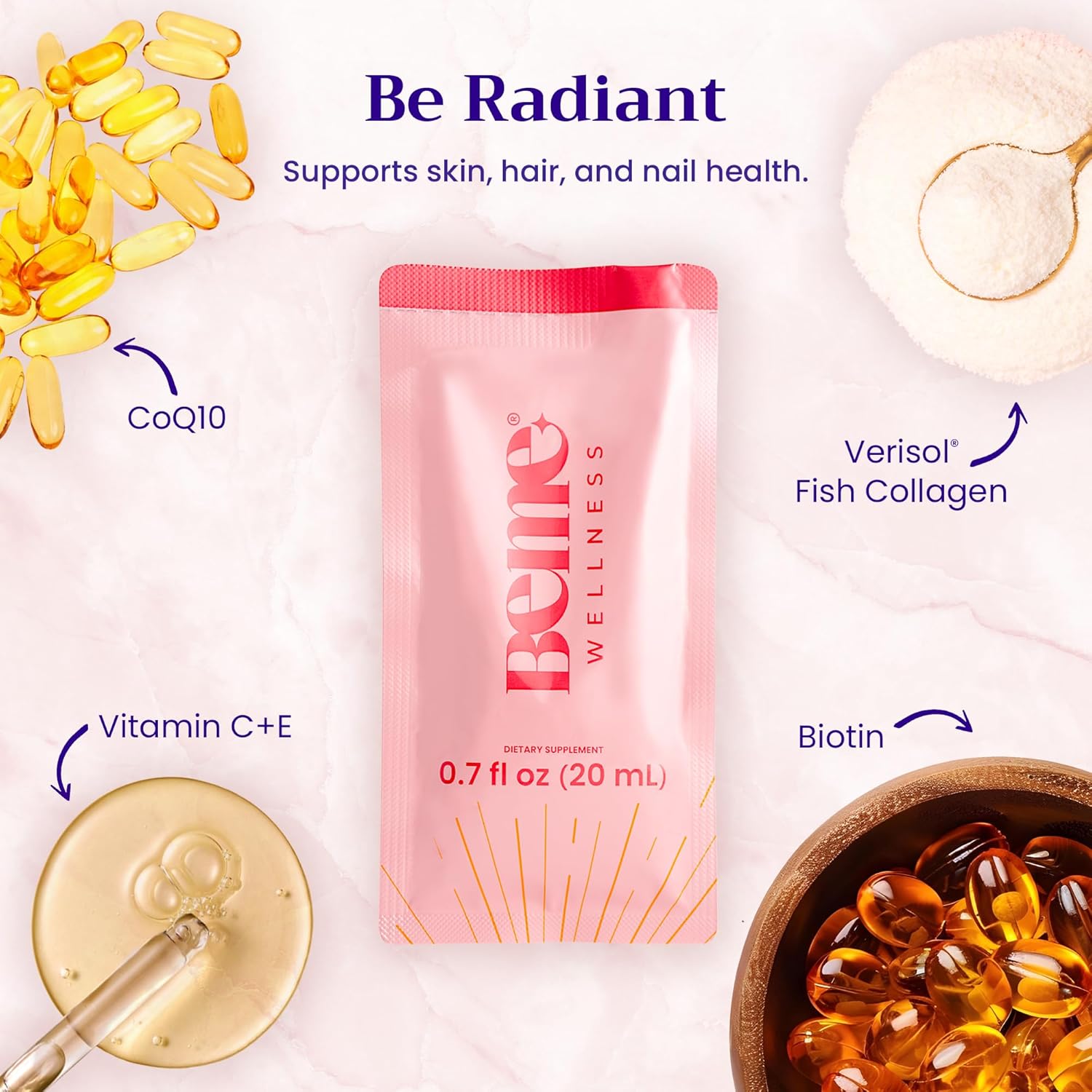 Peach Bundle: BeMe BeSharp & BeRadiant Liquid Omega-3 and Collagen Drink Supplements