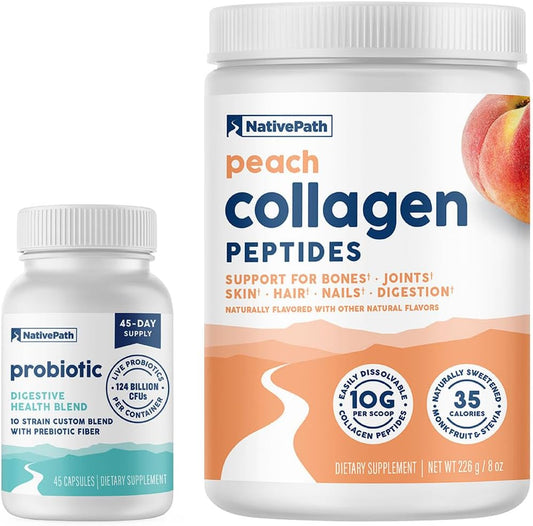 Peach Collagen and Probiotic 45 Bundle by NativePath - Boost Gut Health and Skin Radiance