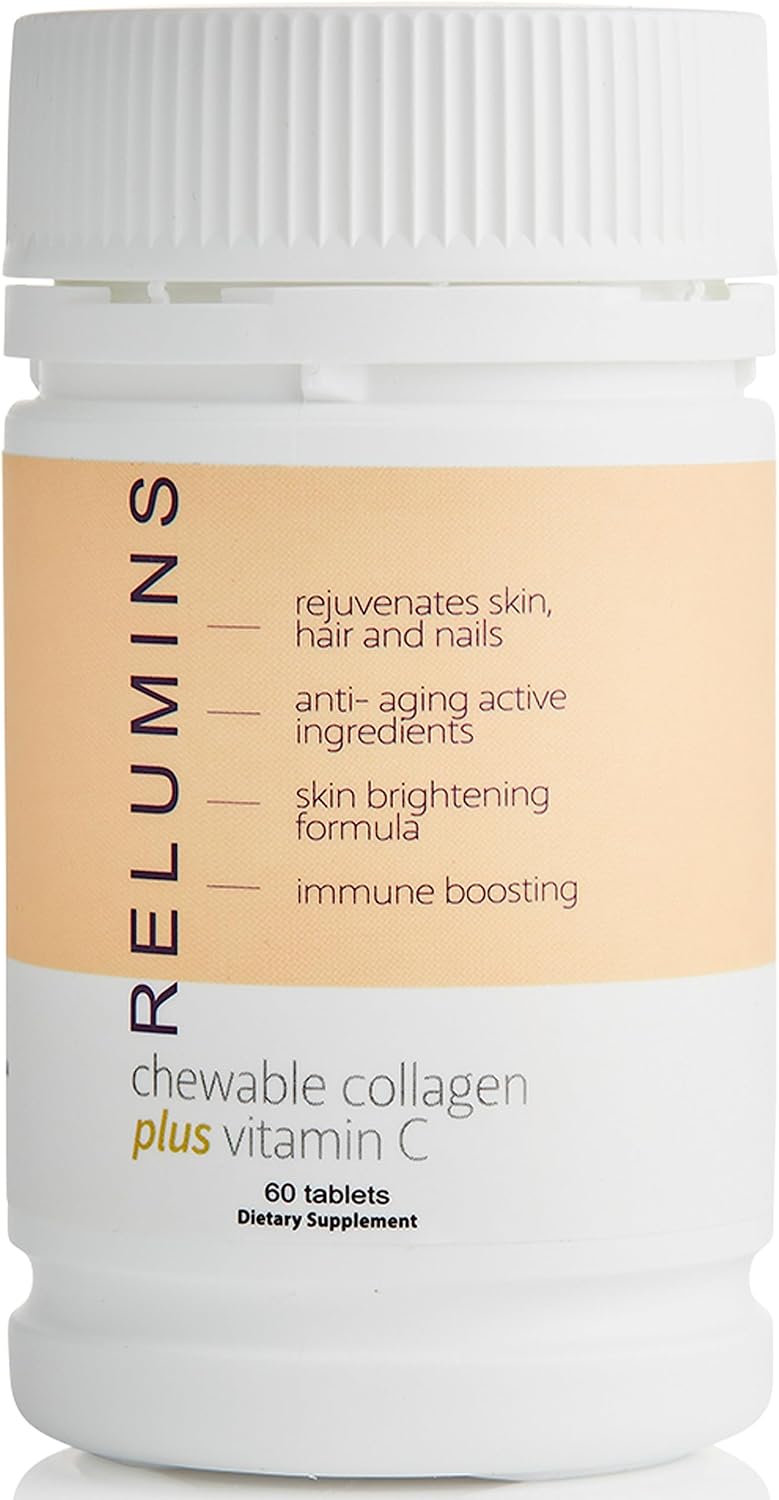 Peach-Flavored Collagen Chewable Tablets with Silk Peptide, Hyaluronic Acid, CoQ10, Vitamin C & E - 60 Count Bottle for Women & Men