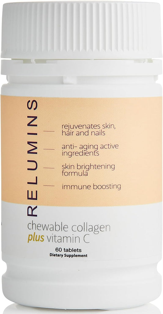 Peach-Flavored Collagen Chewable Tablets with Silk Peptide, Hyaluronic Acid, CoQ10, Vitamin C & E - 60 Count Bottle for Women & Men