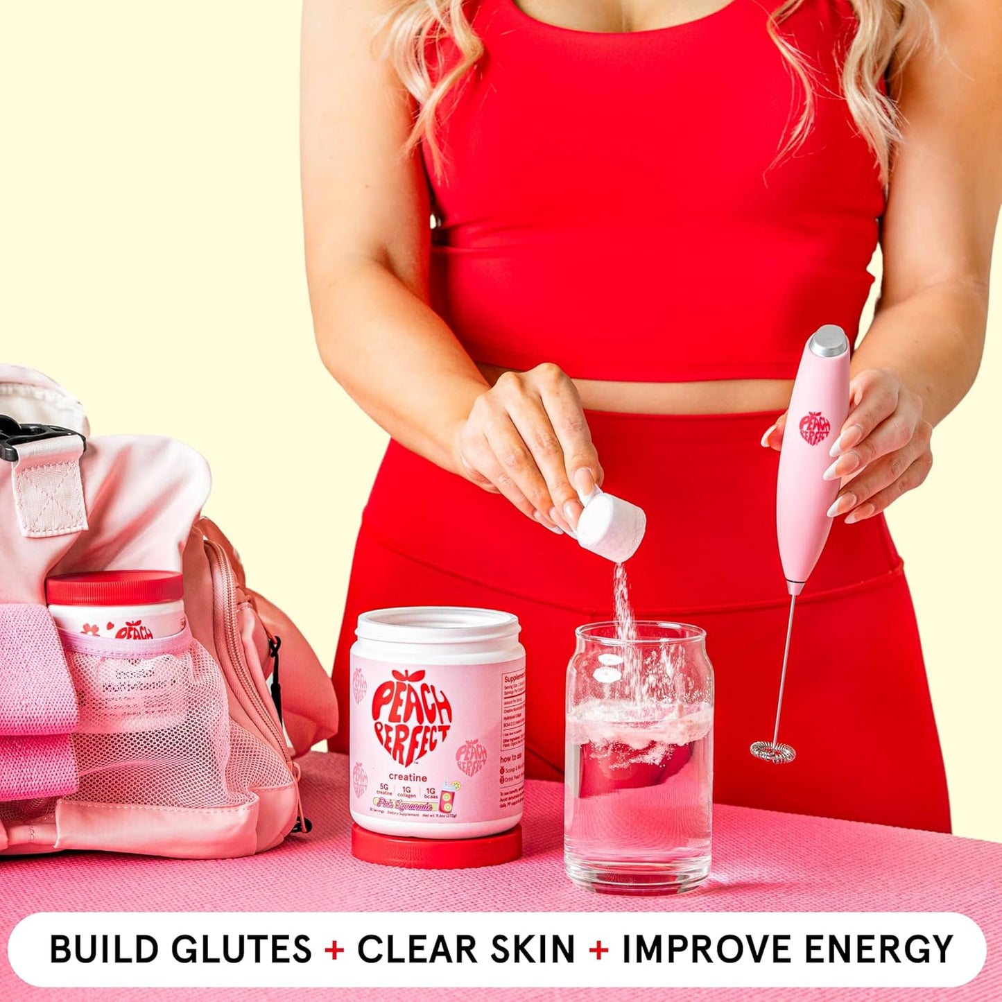 Peach Flavored Glute Builder Creatine for Women with Collagen and BCAAs, 5g Vegan Micronized Creatine per Serving for Energy and Muscle Support - 30 Servings