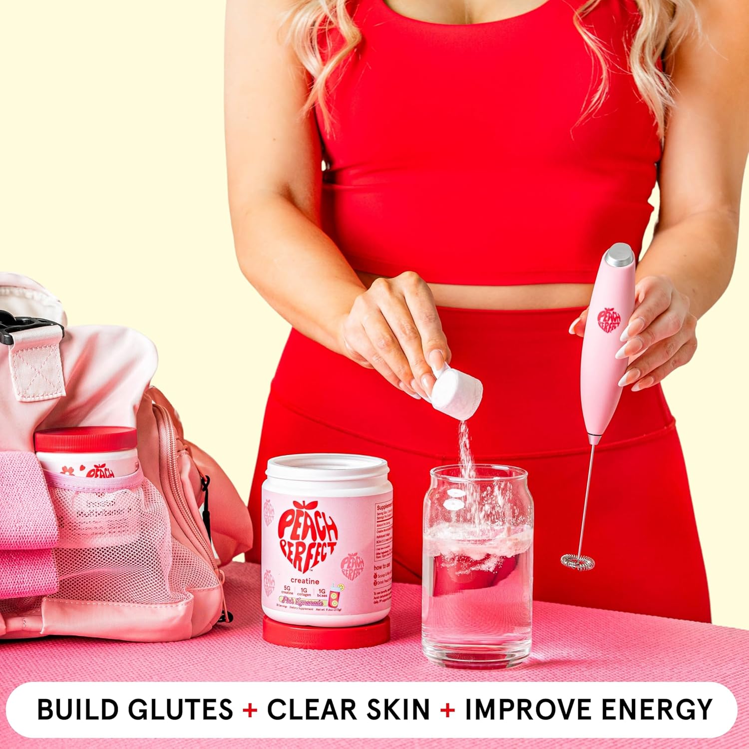 Peach Flavored Glute Builder Creatine for Women with Collagen and BCAAs, 5g Vegan Micronized Creatine per Serving for Energy and Muscle Support - 30 Servings