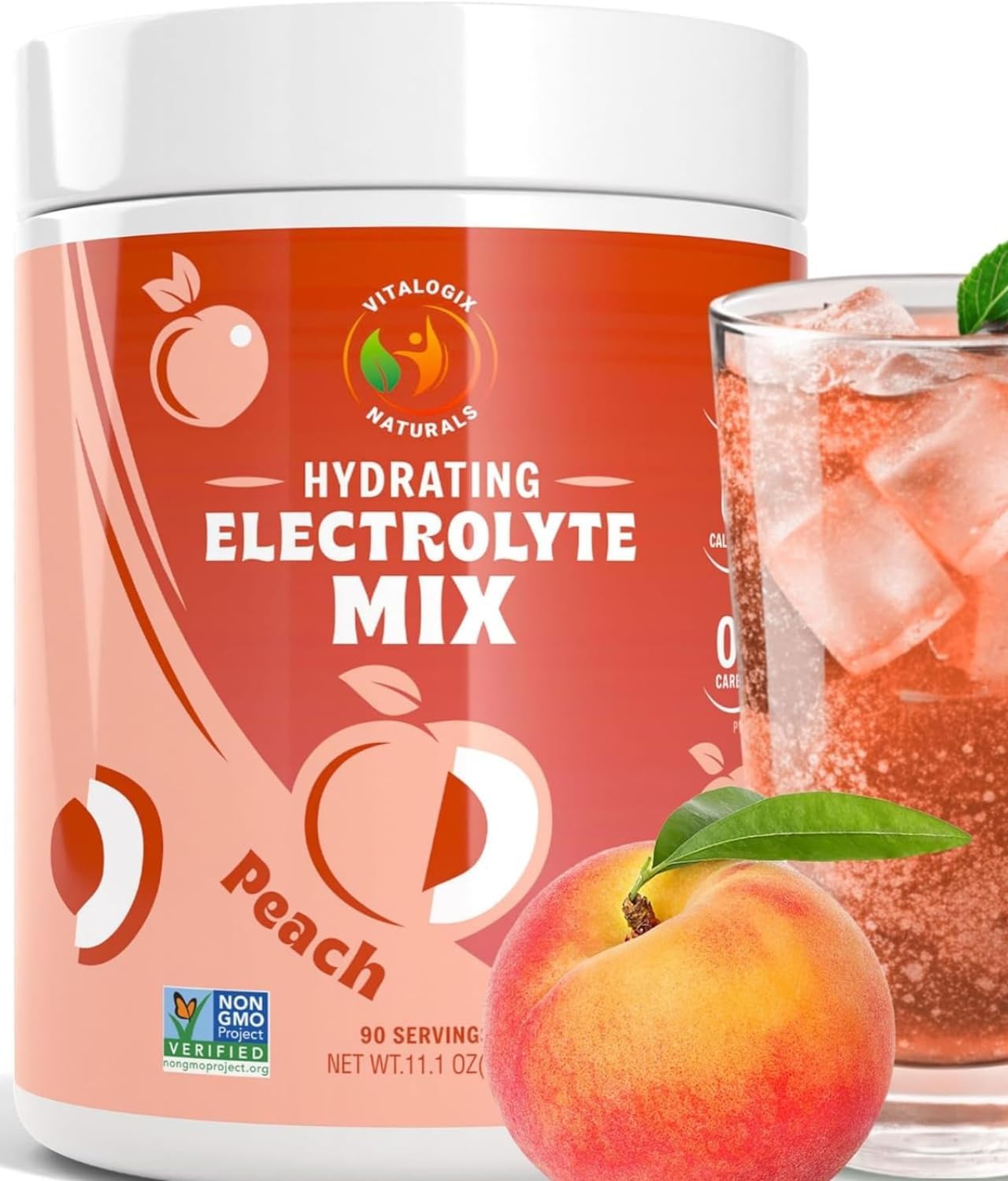 Peach Hydration Powder - Sugar-Free Electrolyte Drink Mix, Keto & Vegan-Friendly - 90 Servings
