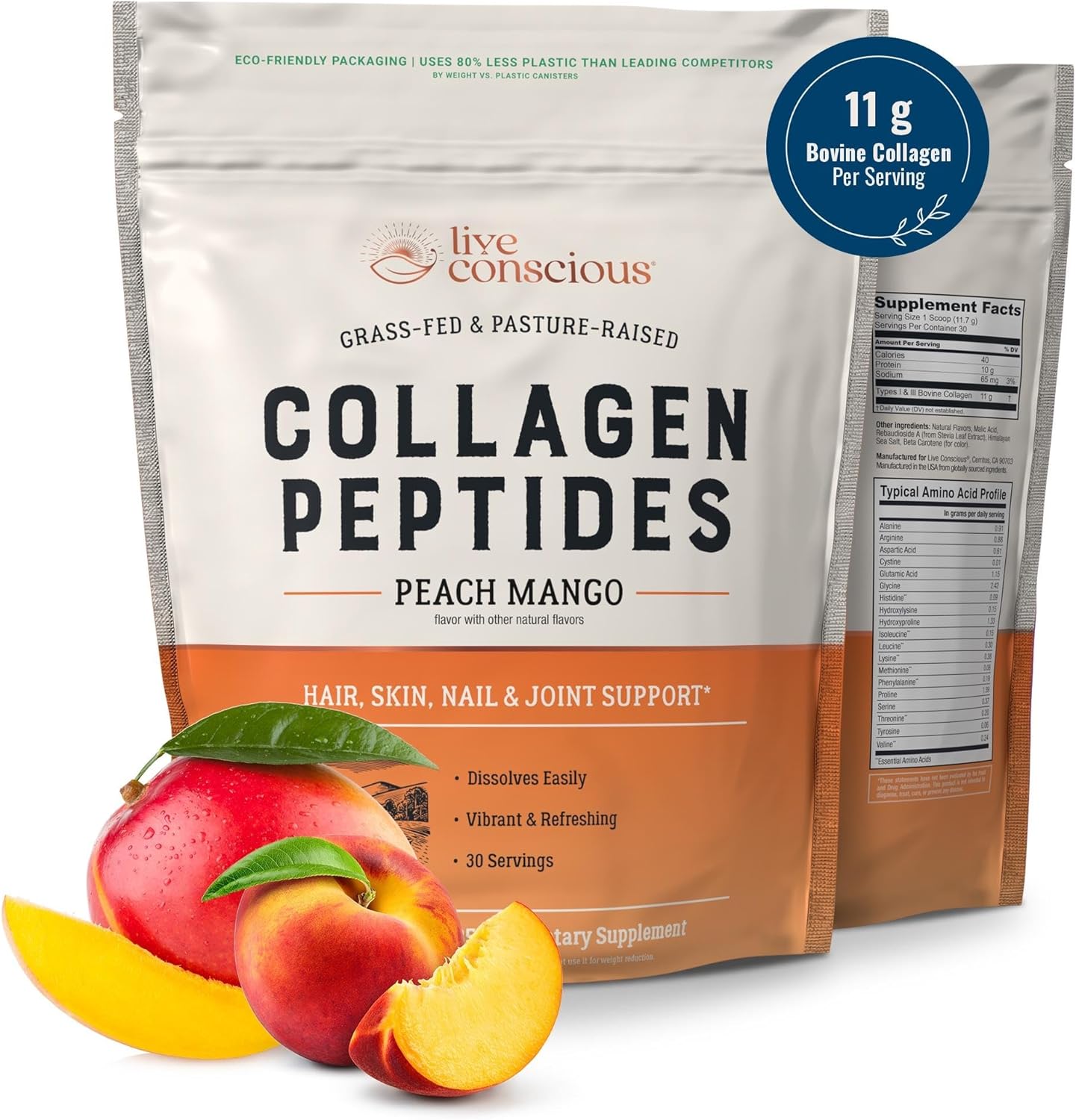 Peach Mango Beyond Greens & Collagen Peptides with Mushroom Coffee Alternative for Hair, Skin, Nails, and Joints