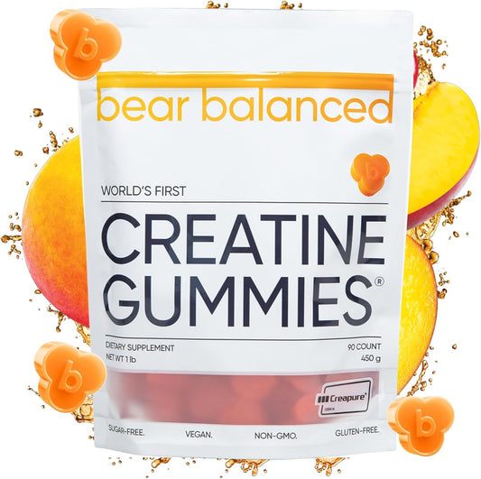 Peach Mango Creatine Gummies with L-Theanine, L-Tyrosine, and B12 for Muscle Growth and Focus - 1 Pack for Men & Women