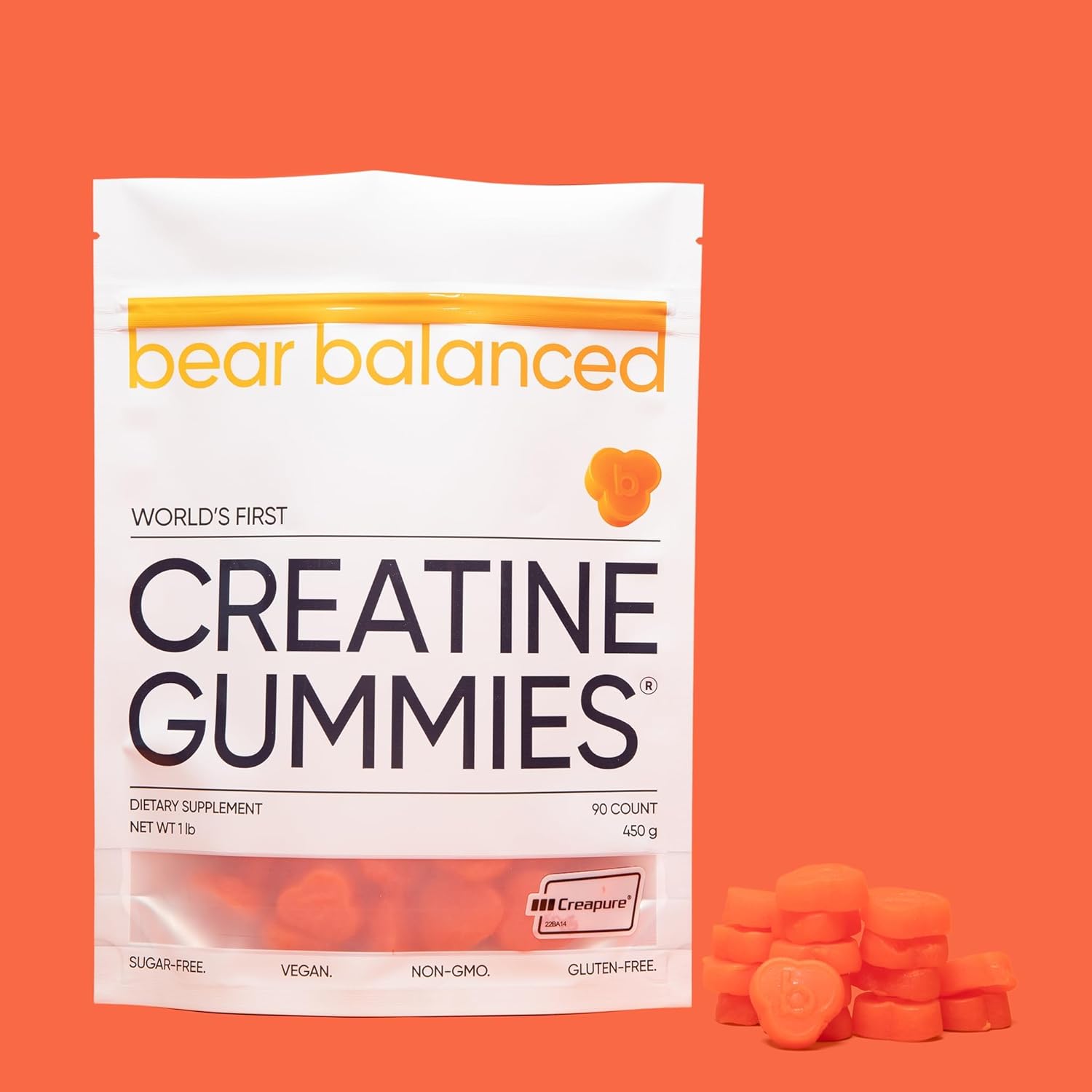 Peach Mango Creatine Gummies with L-Theanine, L-Tyrosine, and B12 for Muscle Growth and Focus - 1 Pack for Men & Women