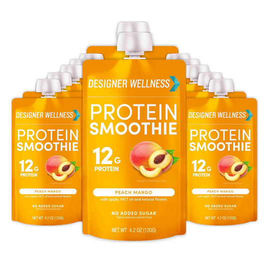 Peach Mango Designer Wellness Protein Smoothie - 12g Protein, Low Carb, Gluten-Free - 12 Pack