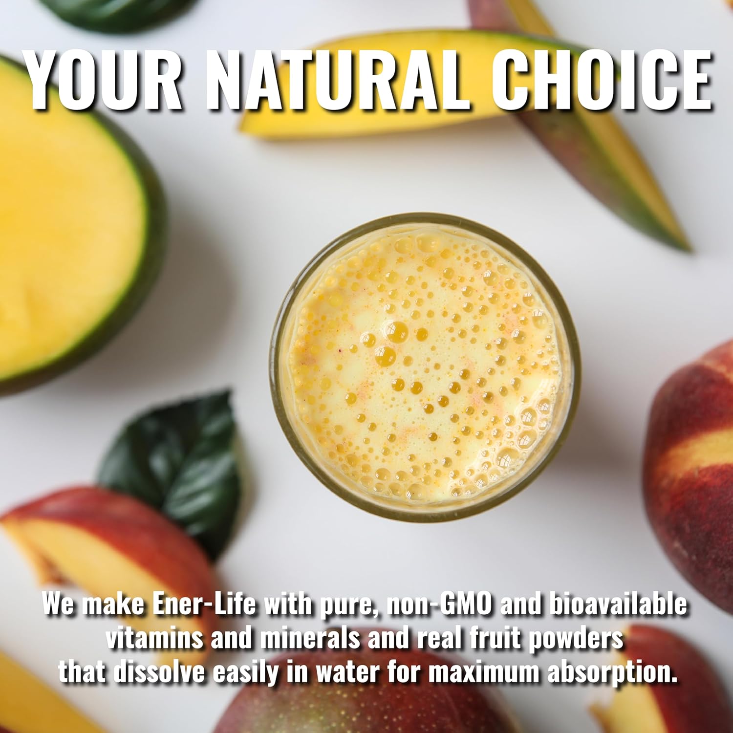 Peach Mango Ener-C Multivitamin Drink Mix Powder - 1000mg Vitamin C & Electrolytes - Natural Energy & Immune Support - Non-GMO Vegan & Gluten Free - 30 Packets