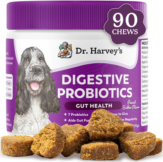 Peanut Butter Flavored Dog Probiotic Soft Chews with 7 Probiotics for Digestive Health and Bowel Support - 90 Chews