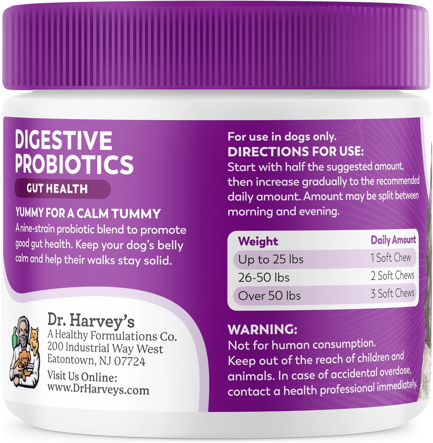 Peanut Butter Flavored Dog Probiotic Soft Chews with 7 Probiotics for Digestive Health and Bowel Support - 90 Chews