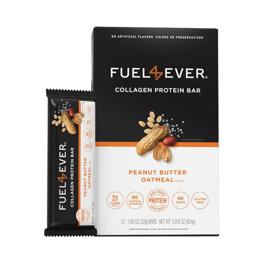 Peanut Butter Oatmeal Collagen Protein Bars - Fuel 4 Ever, 14g Protein, MCT Oil, Low Carb, High Fiber, No Artificial Ingredients