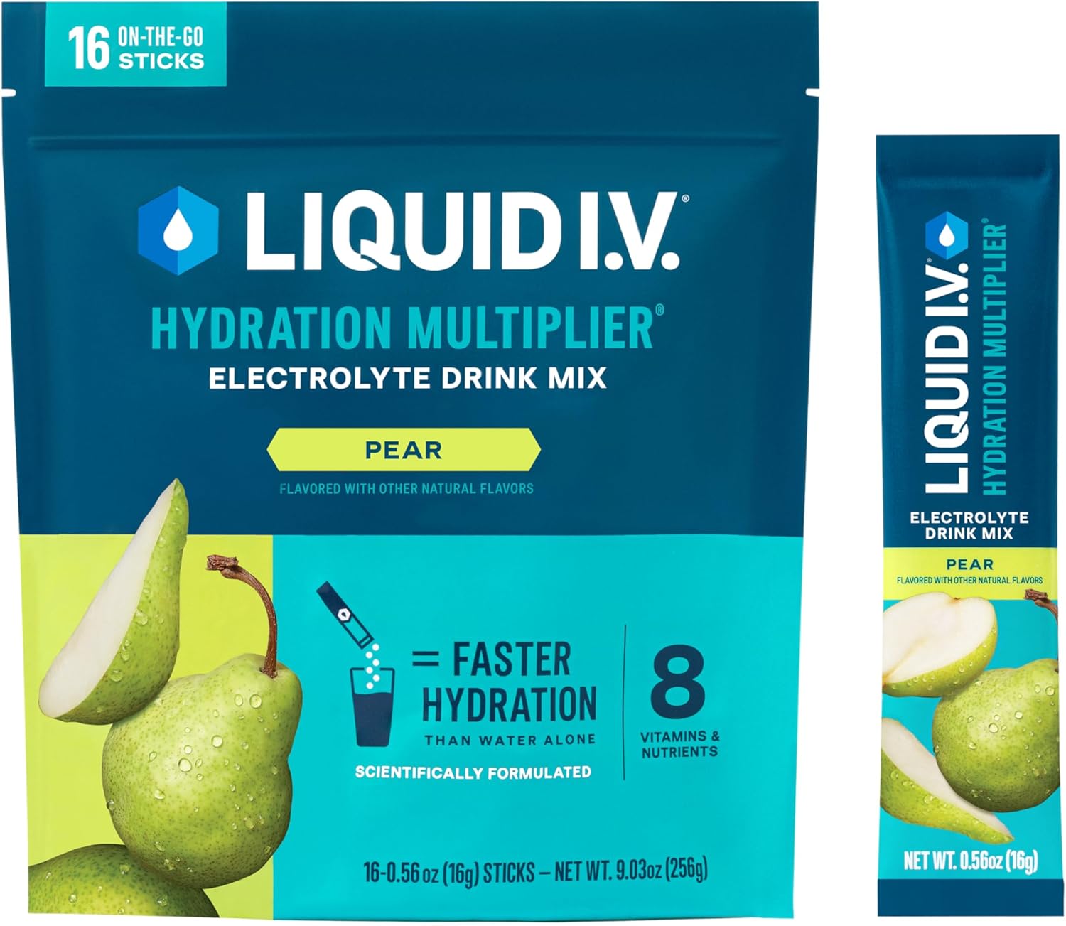 Pear Flavored Liquid I.V. Hydration Multiplier - Electrolyte Powder Drink Mix - 1 Pack with 16 Servings