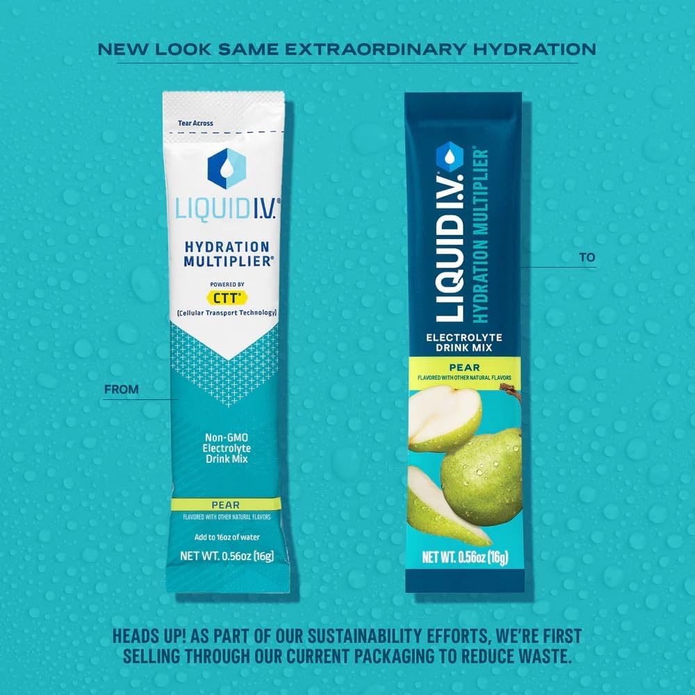 Pear Flavored Liquid I.V. Hydration Multiplier - Electrolyte Powder Drink Mix - 1 Pack with 16 Servings