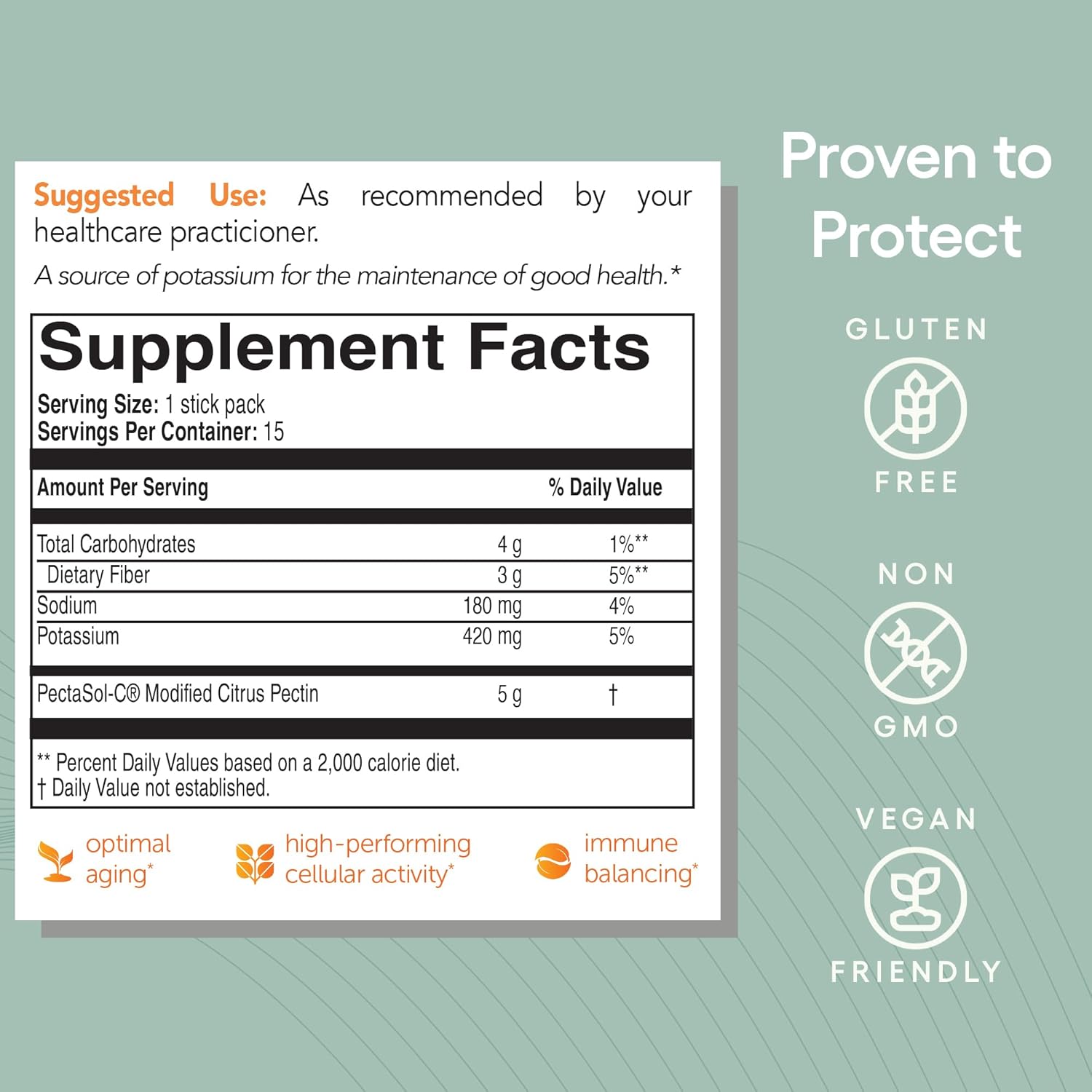 PectaSol Modified Citrus Pectin Stick Packs - 15 5g Packs for Heart, Immune System, Inflammation, Aging + Healthy Galectin-3 Levels
