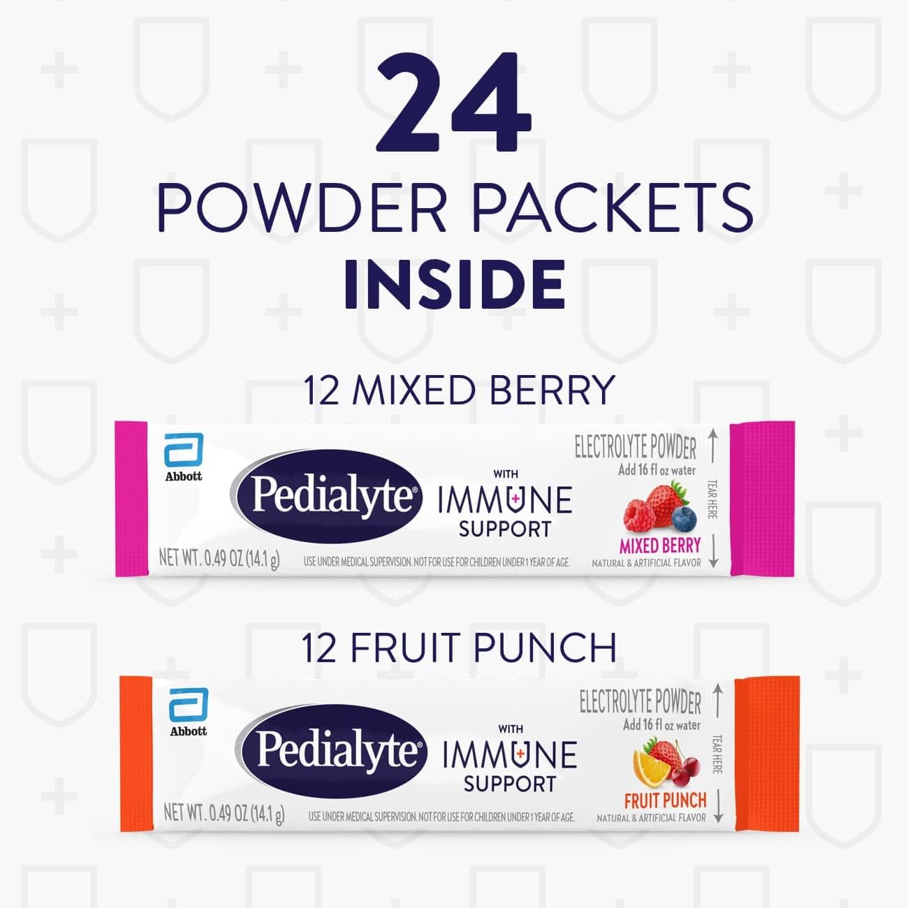 Pedialyte Immune Support Electrolyte Drink Powder Packets, Mixed Berry & Fruit Punch, 6 Count x 4 Pack