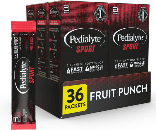 Pedialyte Sport Electrolyte Powder - Fruit Punch, 6 Count Pack for Fast Muscle Support and Hydration During Exercise - BoostGo Australia