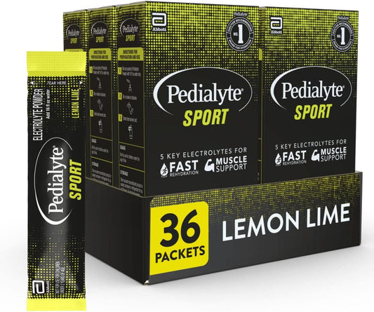 Pedialyte Sport Electrolyte Powder, Lemon Lime Flavor, 36 Packets for Fast Muscle Support During Exercise - BoostGo Australia