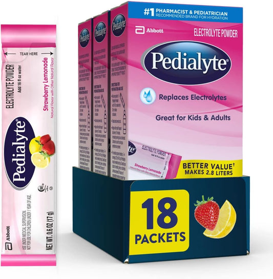 Pedialyte Strawberry Lemonade Electrolyte Powder Packets - 18 Single-Serving Hydration Drink Packets - BoostGo Australia