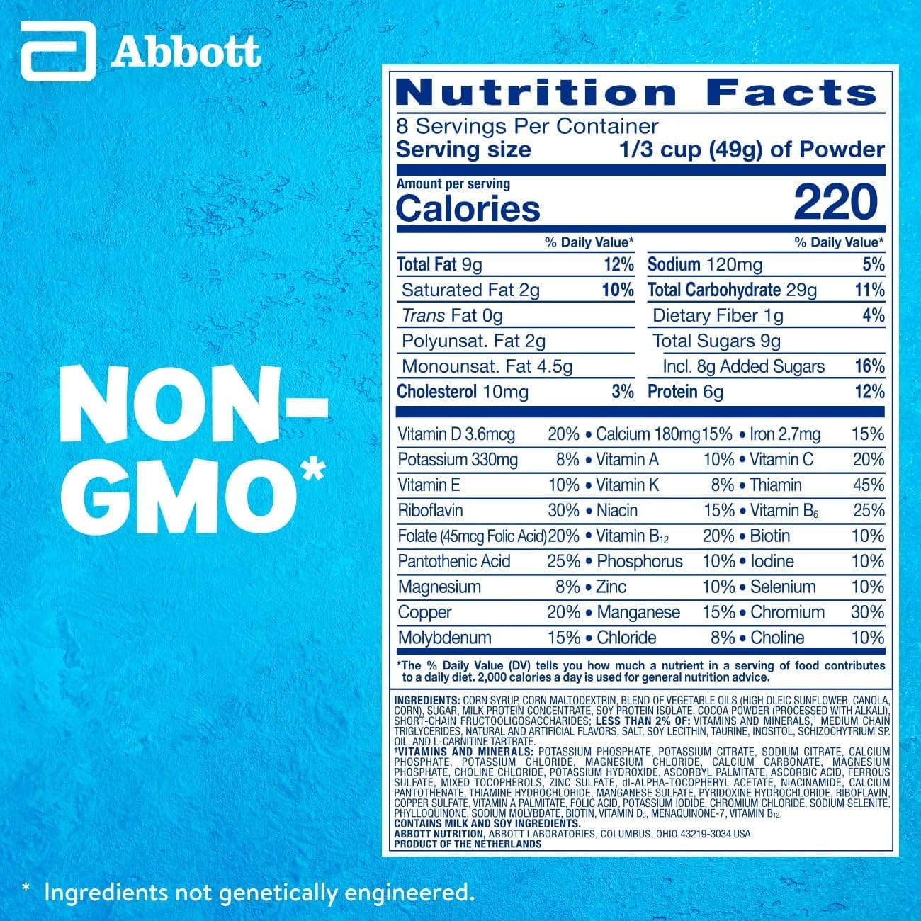 PediaSure Grow & Gain Chocolate Shake Mix Powder, 14.1 oz Can, Pack of 3—24 Servings, Immune Support for Kids