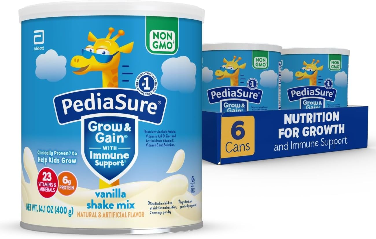 PediaSure Grow & Gain Vanilla Protein Shake Mix Powder, Immune Support, 6 Pack—48 Servings, 14.1 oz Can - BoostGo Australia