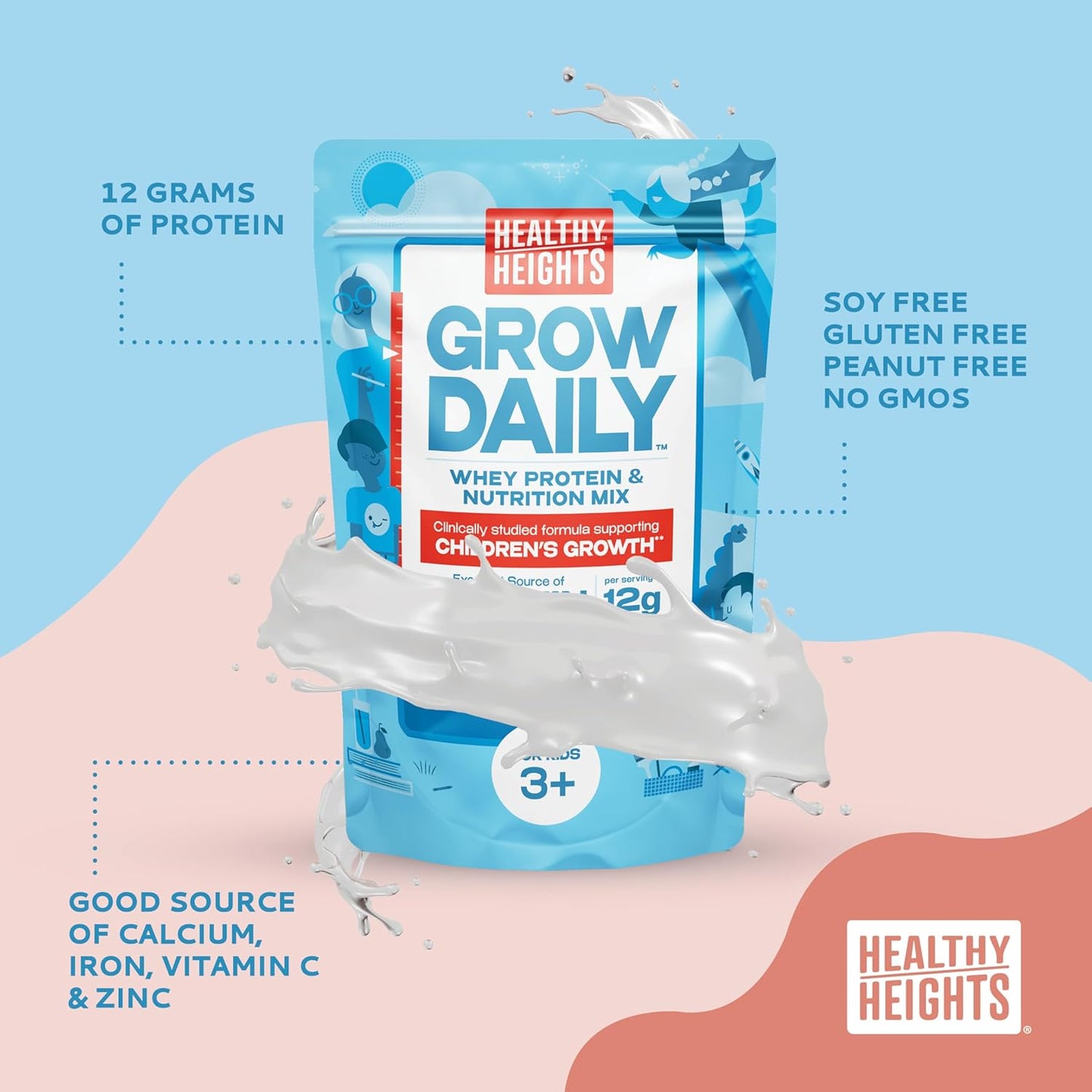 Pediatrician-Developed Healthy Heights Daily Protein Powder - High Protein Nutritional Shake with Essential Vitamins & Minerals, No Added Sugar