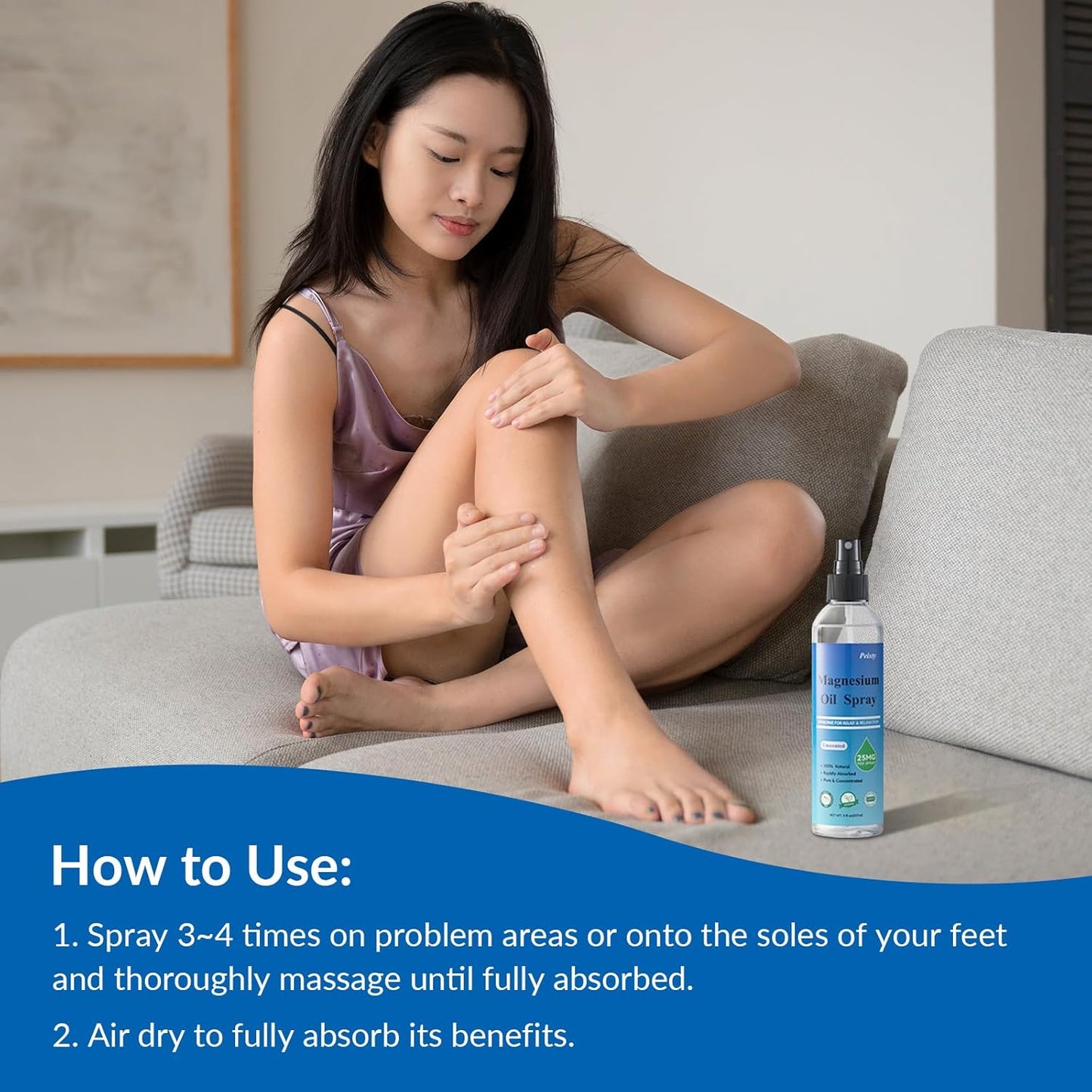 Peixty 100% Pure Magnesium Oil Spray, 8 fl oz - Less Itchy Topical Feet Spray - Magnesium Chloride from Ancient Zechstein Seabed - Unscented Formula