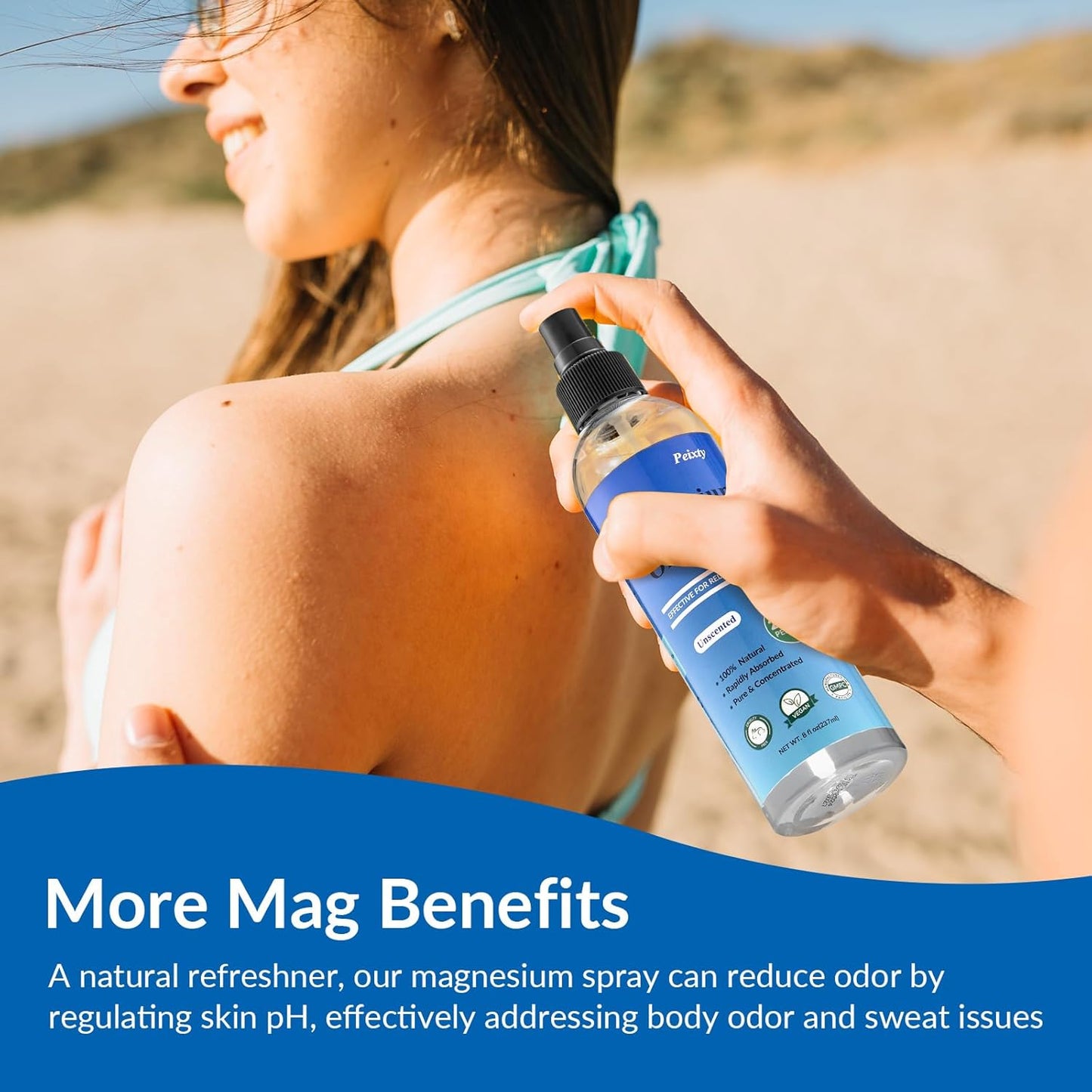 Peixty 100% Pure Magnesium Oil Spray, 8 fl oz - Less Itchy Topical Feet Spray - Magnesium Chloride from Ancient Zechstein Seabed - Unscented Formula