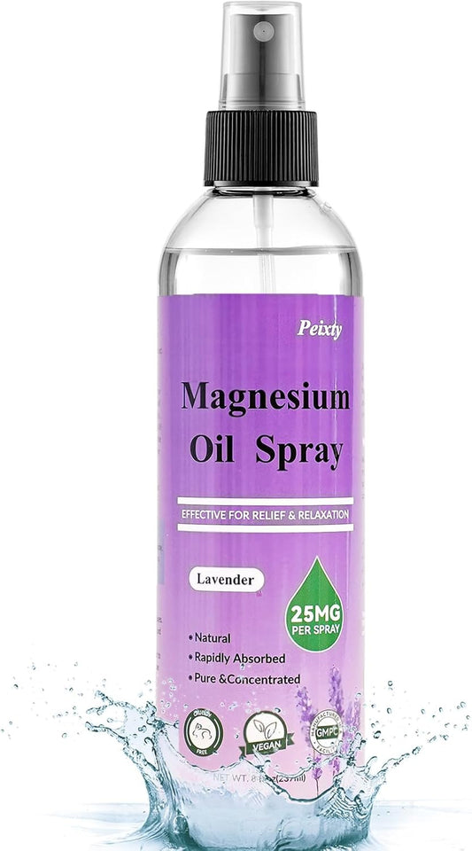 Peixty Lavender Magnesium Oil Spray, 8 fl oz - Less Itchy Topical Foot Magnesium Oil - 100% Pure Magnesium Chloride from Zechstein Seabed
