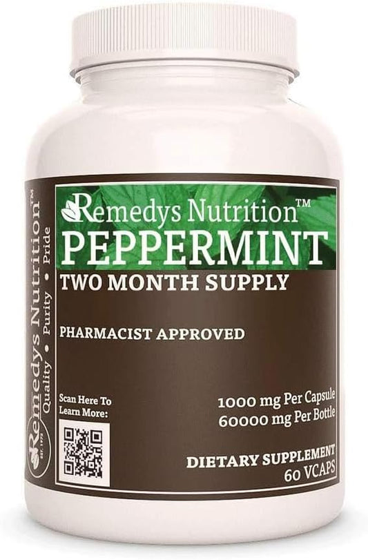 Peppermint Leaf 1,000mg Capsules | Herbal Dietary Supplement | Two Month Supply | Non-GMO, Gluten Free, Dairy Free, No Additives