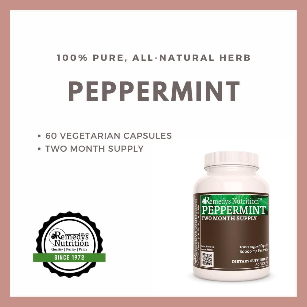 Peppermint Leaf 1,000mg Capsules | Herbal Dietary Supplement | Two Month Supply | Non-GMO, Gluten Free, Dairy Free, No Additives