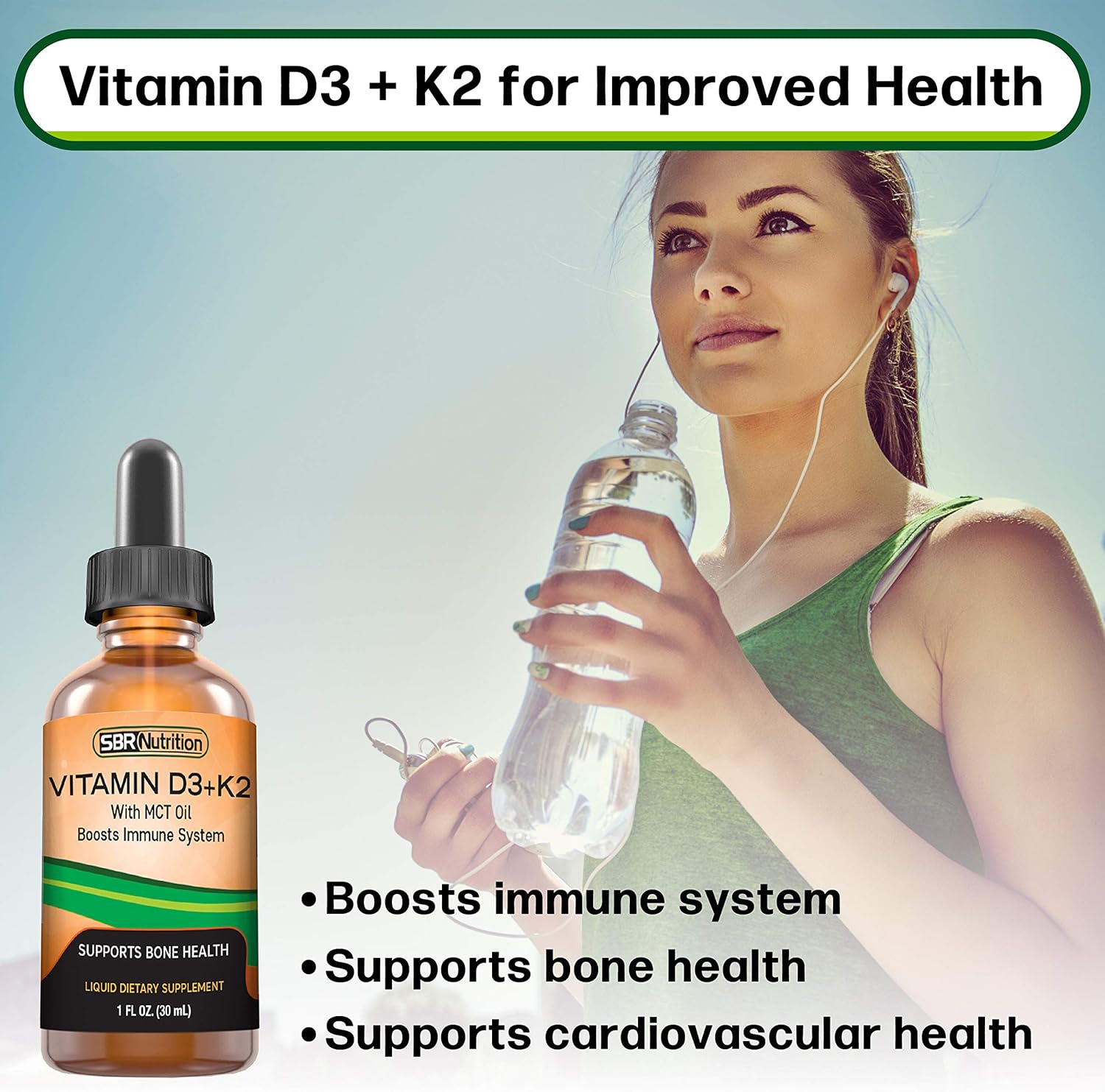 Peppermint Liquid Drops Bundle: Vitamin D3K2 (MK7) and L-Theanine for Adults & Kids, Non-GMO, Gluten Free