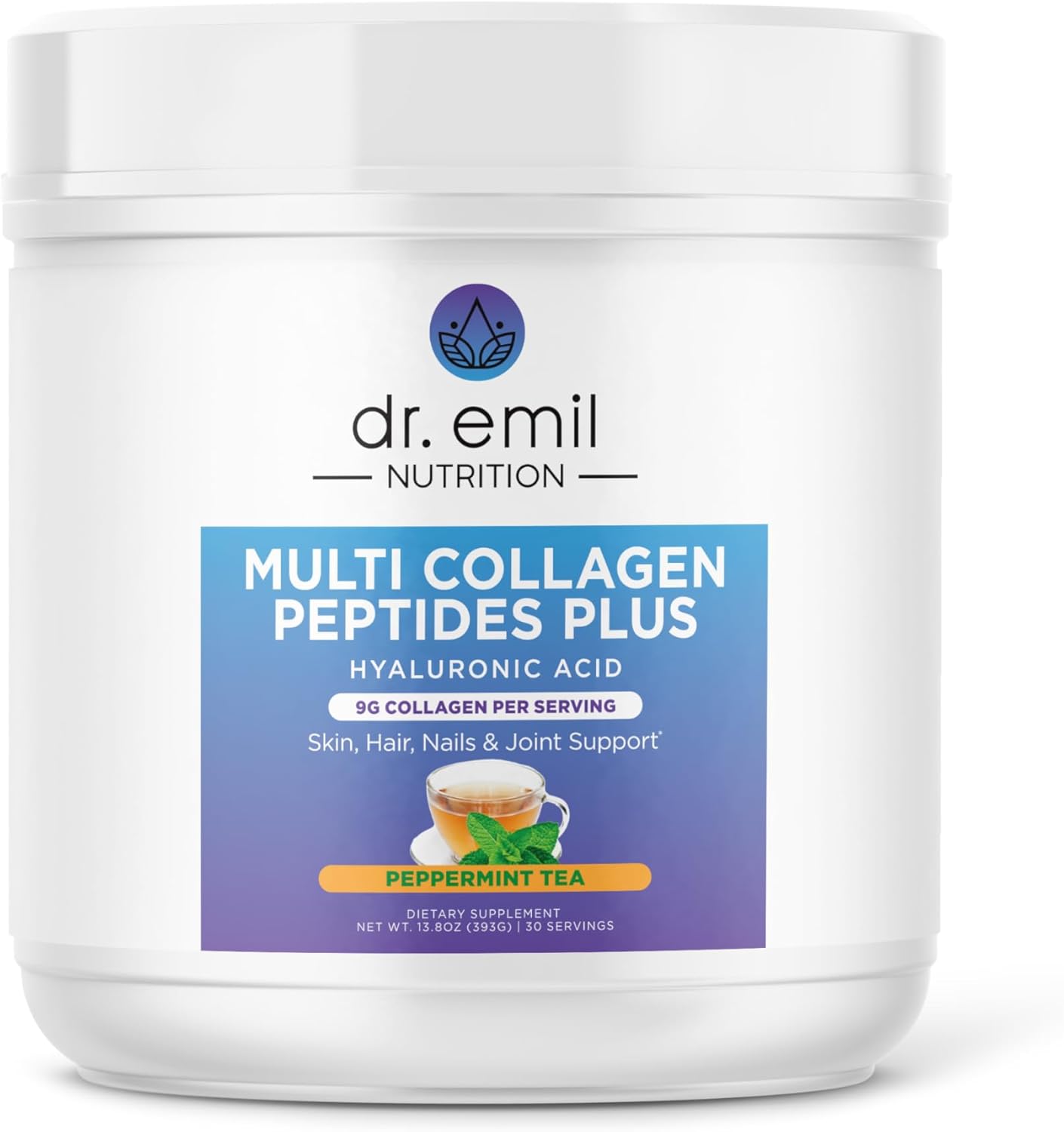 Peppermint Tea Flavored Multi Collagen Peptides Plus with Hyaluronic Acid for Skin, Hair, Nails & Joints - Paleo & Keto Friendly, Non-GMO - 390g