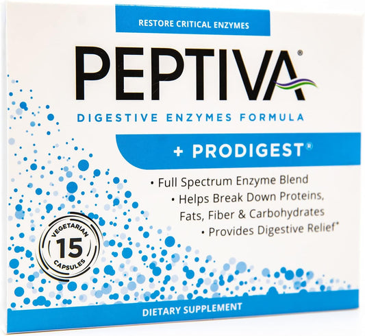 Peptiva Digestive Enzyme Supplement with ProDigest - Relief for Bloating, Gas, and Constipation - 15 Tablets