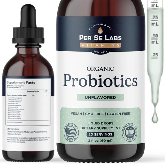 Per Se Labs Liquid Probiotics for Women Men & Kids | Digestive & Gut Health Support | Bifidogenic & Lactobacillus Acidophilus Blend | Alfalfa | Vegan Non-GMO | 2 Fl Oz