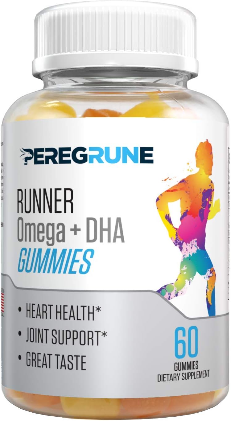 PEREGRUNE Omega 3, 6, and 9 Gummies with DHA for Runners - Daily Heart & Joint Health Supplements - Low Sugar - GMP Certified