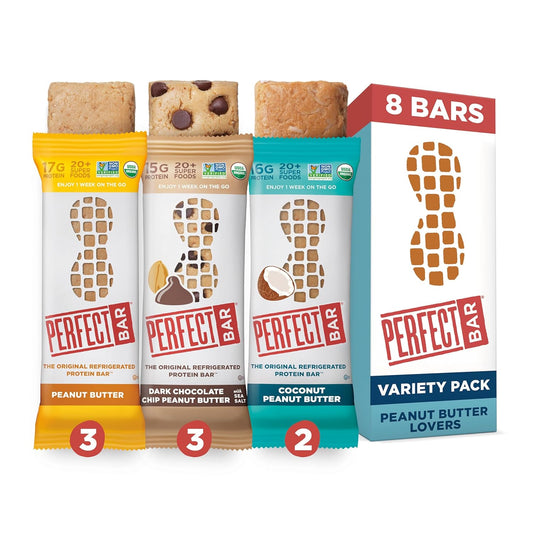 Perfect Bar Original Peanut Butter Lover's Variety Bundle, 2.2 - 2.5 oz, 8-Count Refrigerated Protein Bar Pack