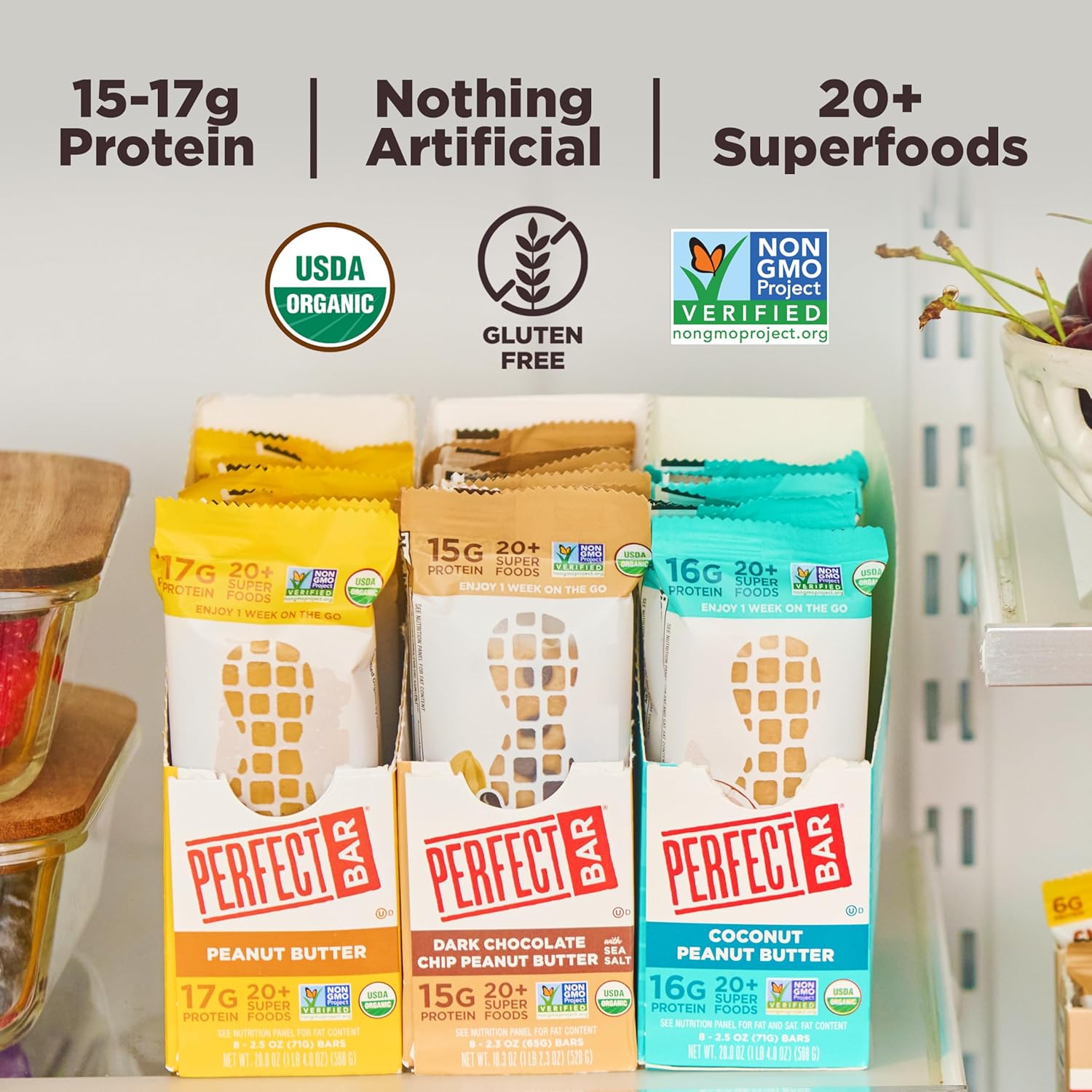 Perfect Bar Original Peanut Butter Lover's Variety Bundle, 2.2 - 2.5 oz, 8-Count Refrigerated Protein Bar Pack