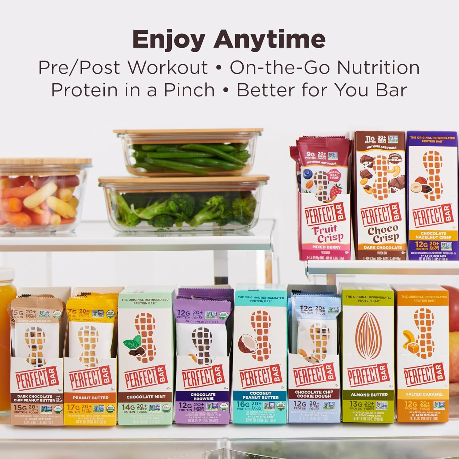 Perfect Bar Original Peanut Butter Lover's Variety Bundle, 2.2 - 2.5 oz, 8-Count Refrigerated Protein Bar Pack