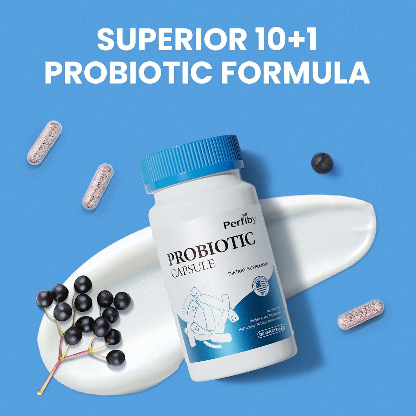 Perfiby Elderberry Probiotics: Supports Digestive & Immune Health, 120 Capsules