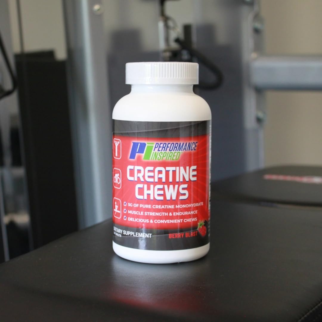 Performance Inspired Nutrition Creatine Chew - 5g Creatine Monohydrate for Muscle Growth & Recovery - Berry Blast Flavor - 120 Chews
