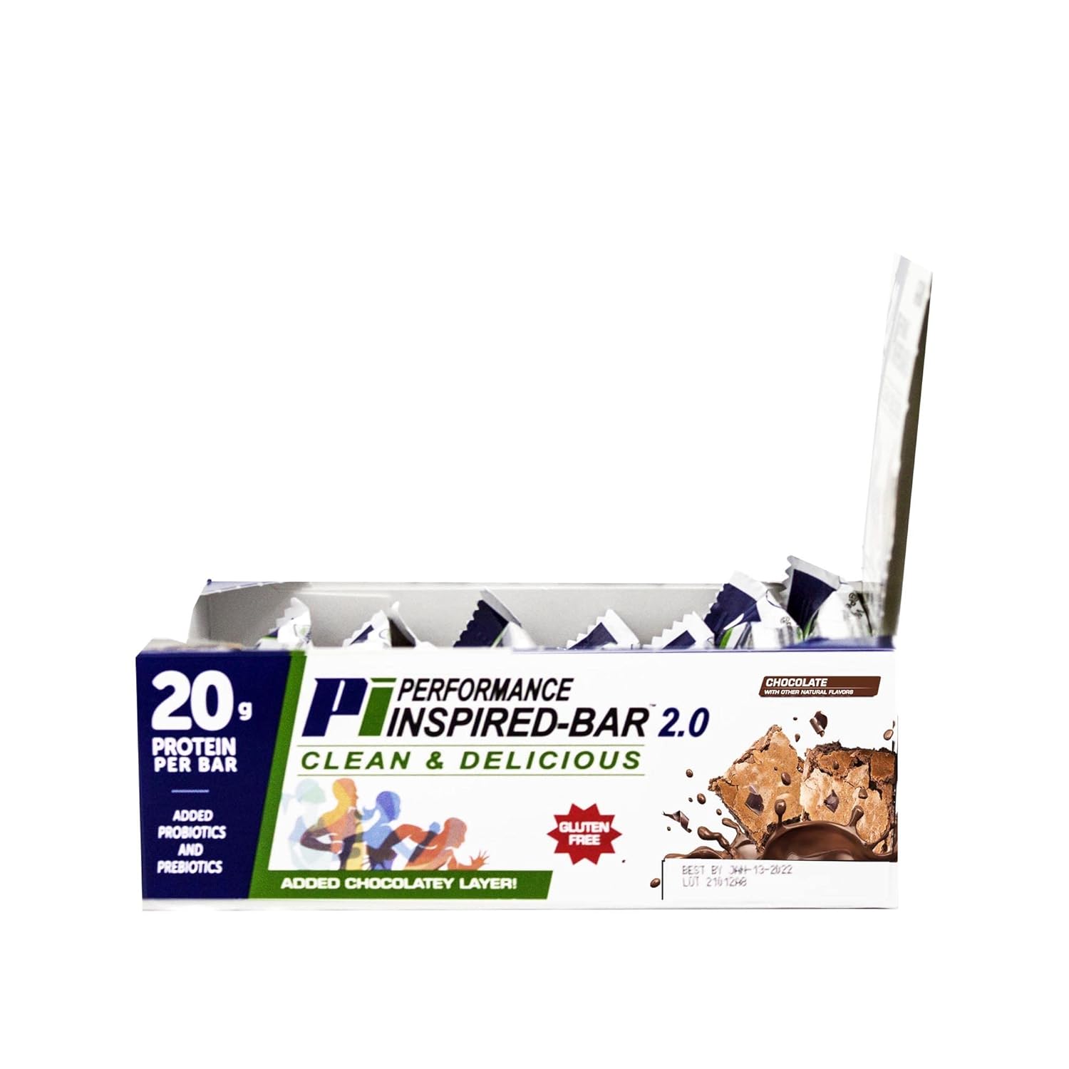 Performance Inspired Nutrition Protein Bar 2.0 - 20G Protein, 6G Fiber, 4G MCTs, Probiotics - Chocolate Flavor - 12 Bars