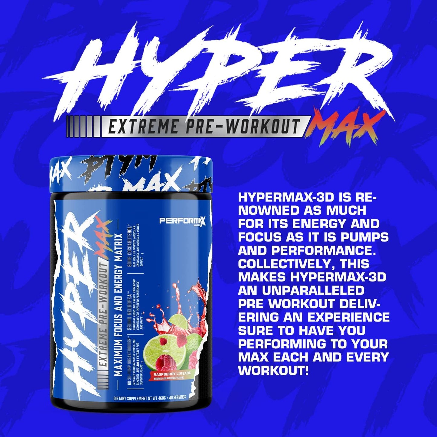 Performax Labs HyperMax 3D Extreme Pre-Workout - Rocket Bomb Flavor - Energy, Focus, and Muscle Pump Enhancer for Improved Exercise Performance